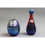 Siddy Langley, iridescent glass vase, 11cms high, together with a Siddy Langley iridescent glass