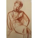 L. Stroudley, red chalk drawing, portrait of a seated lady, signed and inscribed Florence, 1932,