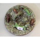 Portuguese Palissy dish decorated in high relief with a typical scene of salamanders and insects