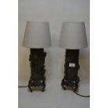 Late 19th Century pair of Japanese bronze vases on elephant head feet adapted for use table lamps,