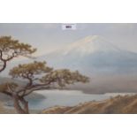 Tananchi, Japanese school watercolour, study of lake scene with Mount Fuji to the background,
