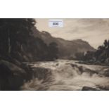 George Percival Gaskell, artist signed etching, river scene with rapids, 24cms x 32cms, framed