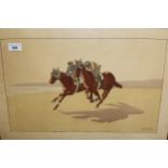 Charles Ancelin, lithograph, racehorses exercising on the beach, 37cms x 54cms, gilt framed