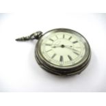 19th Century English silver cased key wind open face pocket watch, the enamel dial with Roman and