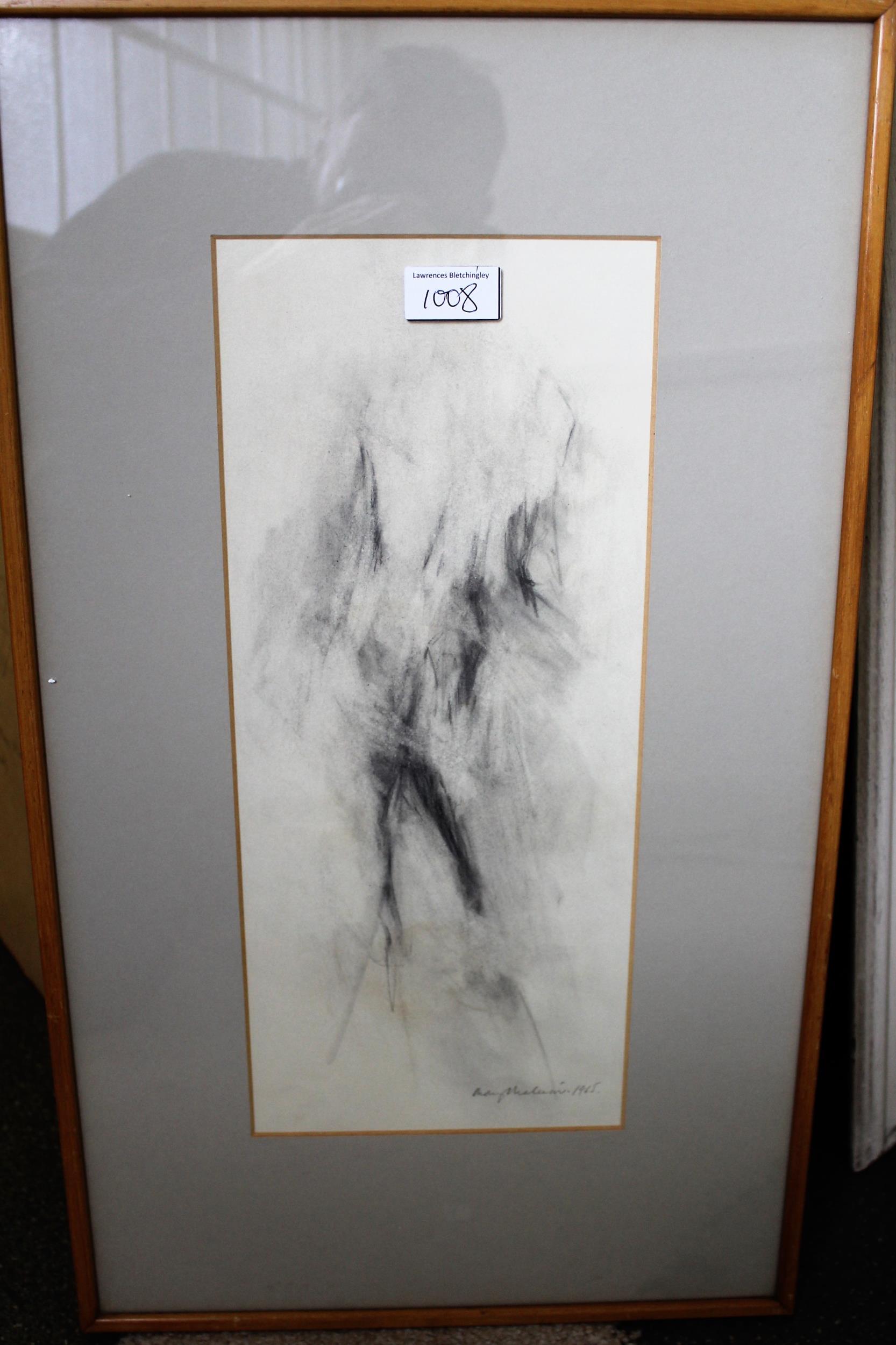 Mary Malenoir, charcoal sketch, river scene with bridge, signed, dated 1965, 23cm x 45cm, together - Image 3 of 3