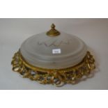 Late 20th Century gilt metal ceiling light with frosted glass shade, 46cm diameter x 20cm high