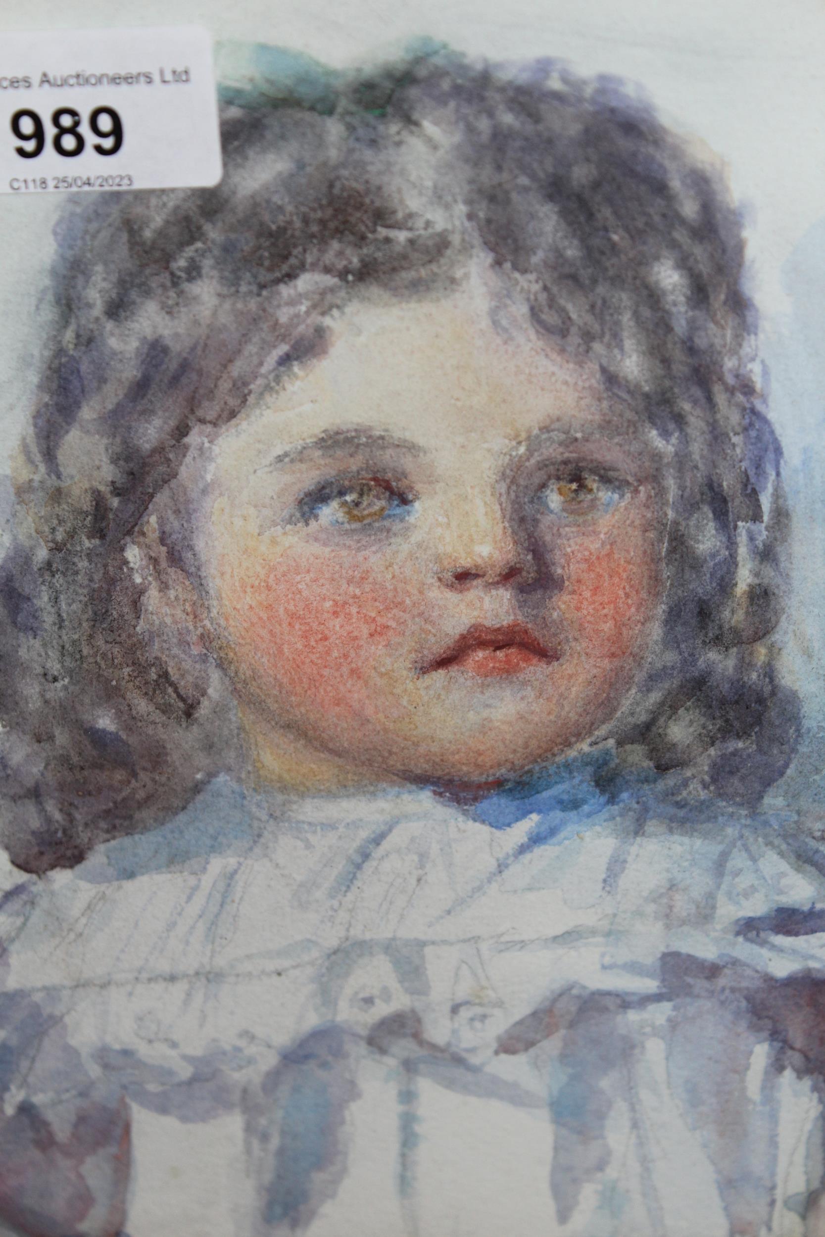 Gertrude Demain Hammond, monogrammed watercolour, portrait of a child, 20cms x 15cms