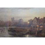 A. Montgomerie, signed watercolour, harbour scene at night, together with an unframed gouache