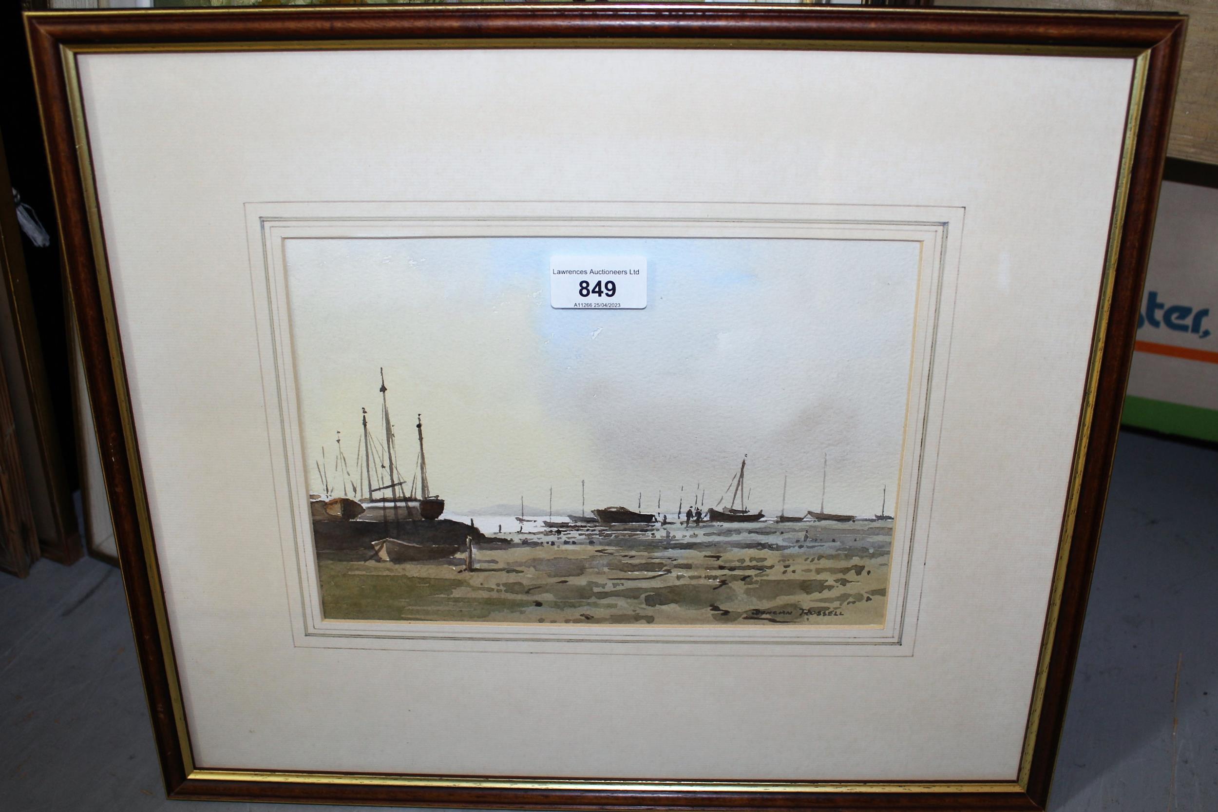 Duncan Russell, watercolour, ' West Mersea ', signed, 17cms x 25cms, framed - Image 2 of 2