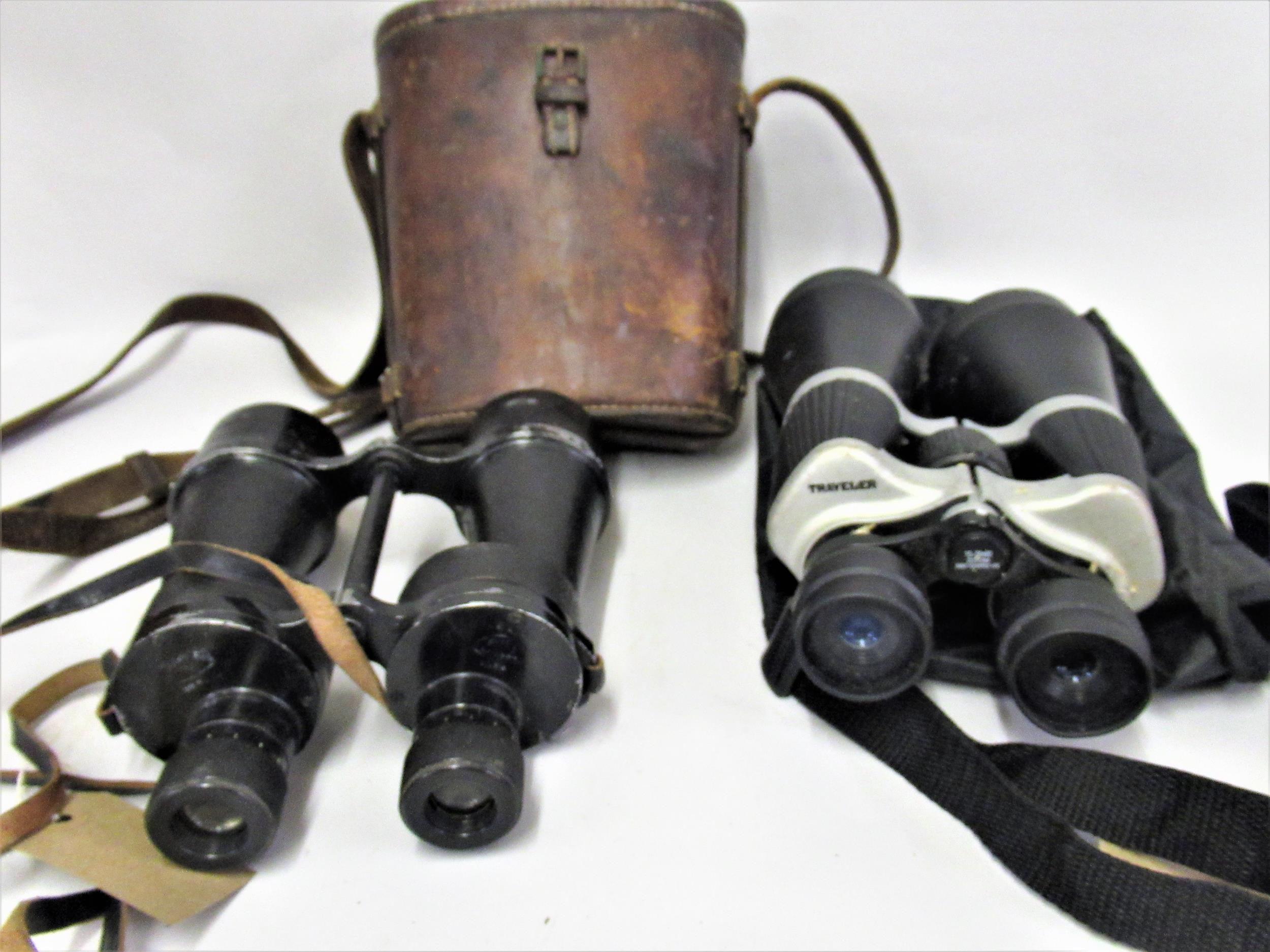 Pair of World War II binoculars by Ross of London, together with a cased pair of modern binoculars