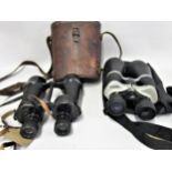 Pair of World War II binoculars by Ross of London, together with a cased pair of modern binoculars