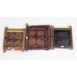 Group of three Swat (Afghan) carved and stained wood cabinet doors, the largest 50cms x 42cms