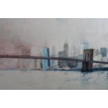 Two framed posters relating to the Centennial Celebration of the Brooklyn Bridge, 64cms x 101cms,