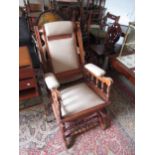 American beechwood rocking chair, together with open arm kitchen chair with stickback and circular