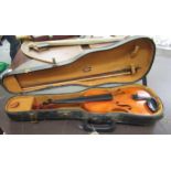 12.5in Student violin bearing labels with a bow, in an American case by Lifton