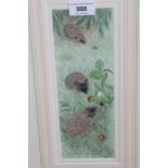 Julie Hockin, original watercolour, Hedgehogs and wild strawberries, signed and framed, bearing