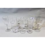 Group of nine various etched glass drinking glasses