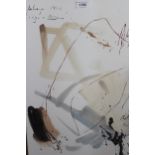 20th Century ink and watercolour abstract composition, indistinctly signed, 55cms x 39cms,