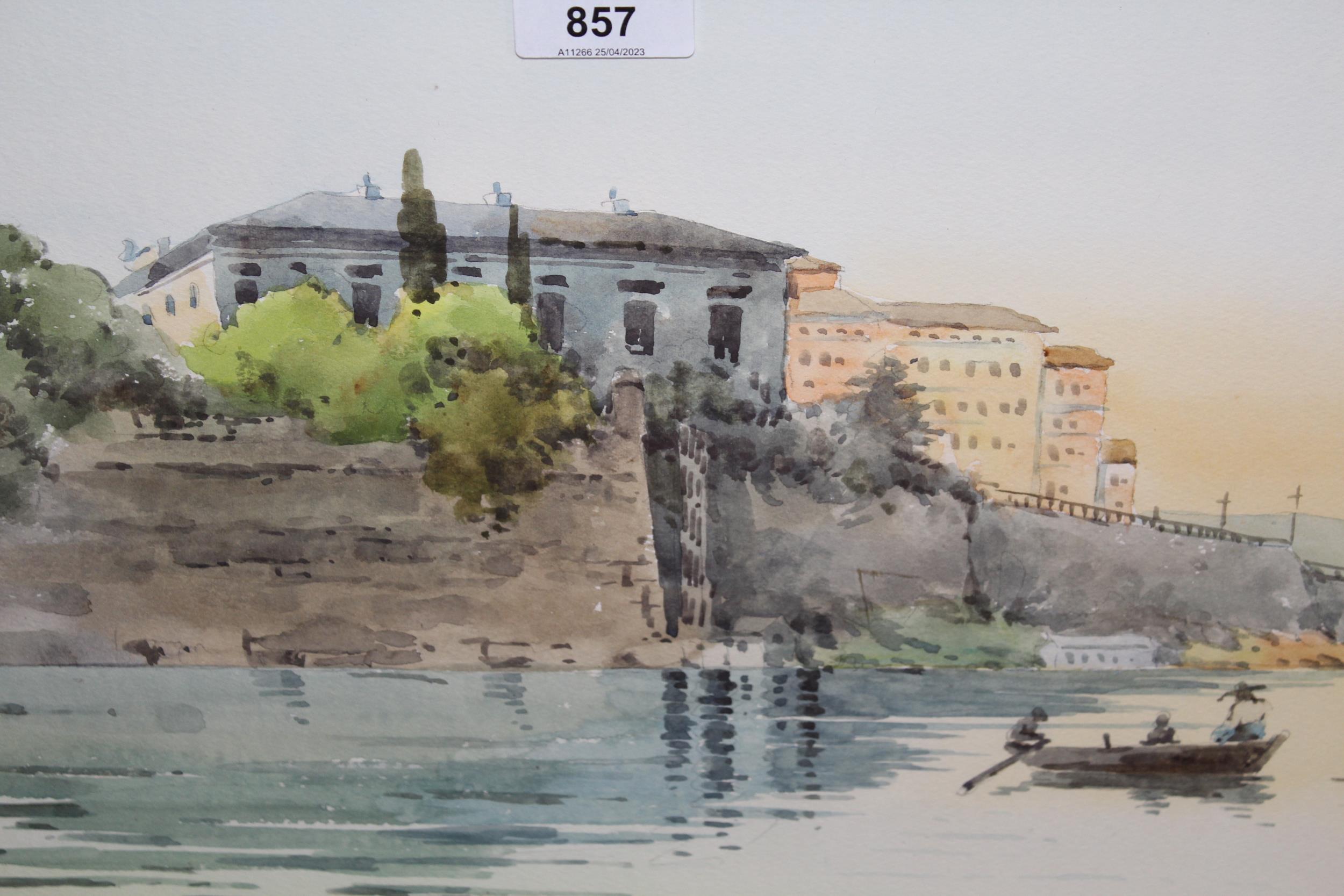 A. Kentarhos (Greek), watercolour, ' Royal Palace, Corfu ', signed, 27cms x 49cms, gilt framed