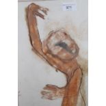 Oil and charcoal on paper, figure study, inscribed with artists symbol, 39cms x 23cms