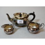 20th Century Birmingham silver three piece bachelor tea service, 13.8 oz t