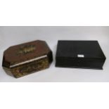 19th Century Chinese export lacquer box of irregular octagonal form, 14ins wide together with a