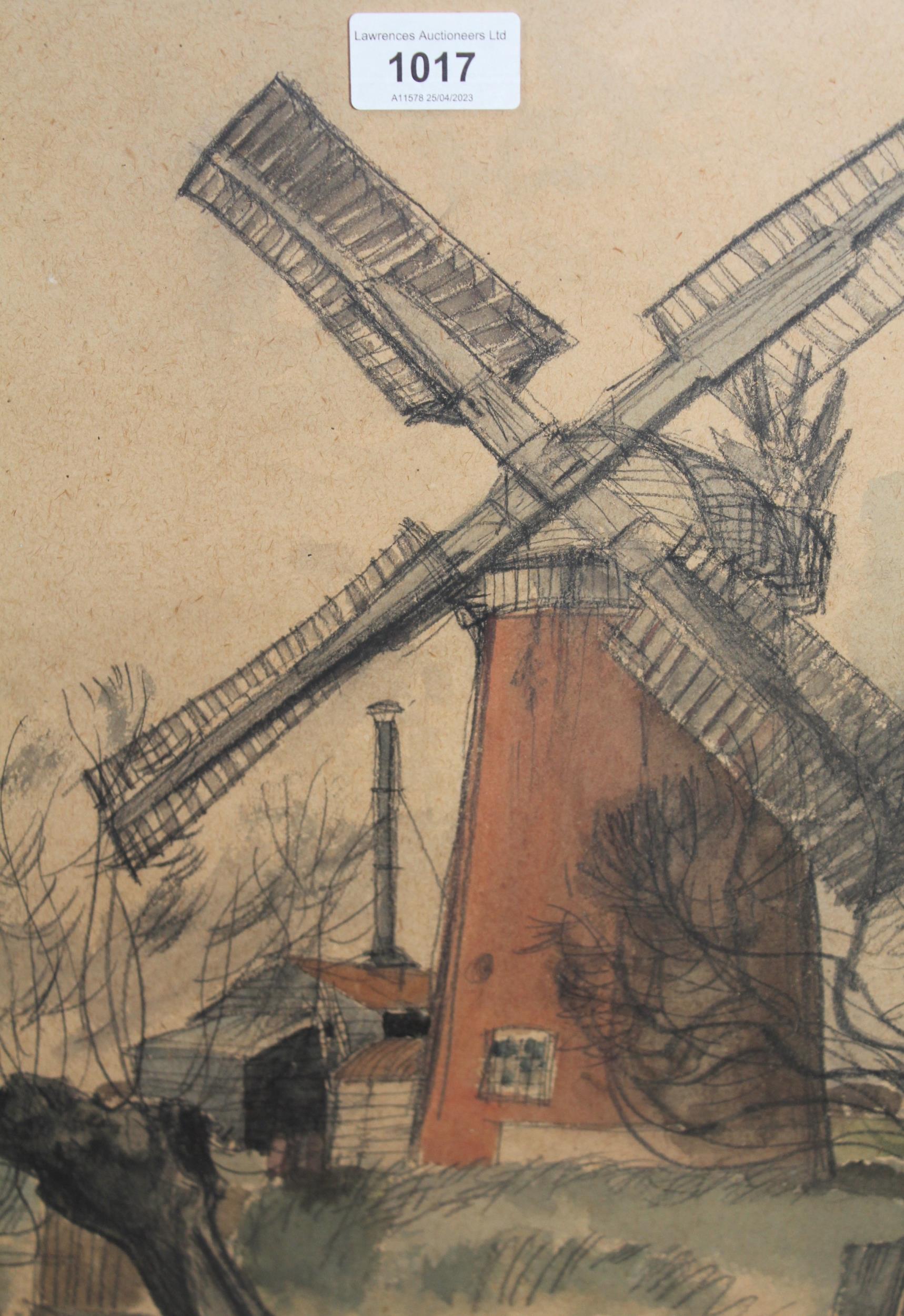 Raymond Sherborne, watercolour drawing, Mill at Hickling Norfolk, from the RAF exhibition Medmenham,