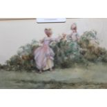 A. Brantington-Simpson, monogrammed watercolour and gouache, two ladies picking berries in a