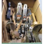 Box containing a quantity of various Stanley planes and various other planes, spokeshaves etc.