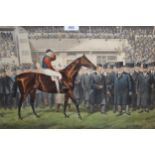 Coloured print titled ' McQueen's Derby Winners ', in a modern frame, together with another