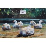 Angela Hawkey, watercolour, study of geese, signed, gilt framed, 23cm x 32cm