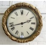 19th Century circular giltwood and mahogany wall clock, the 12in enamel dial with Roman numerals,