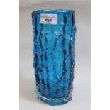 Whitefriars cylindrical glass Bark vase in Kingfisher blue, 23cms high In good condition, no chips