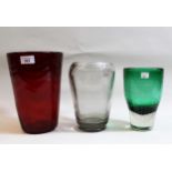 Whitefriars ruby glass, flared rim vase, 25cms high, together with a Whitefriars bubble glass