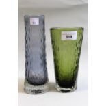 Whitefriars tapering glass Bark vase, together with a similar Bark vase, 20.5cms and 17.5cms high