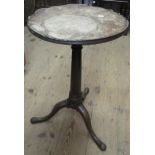 18th Century oak tray top circular pedestal table with gun barrel turned support and cabriole pad