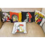 Jules Pansu, five various Picasso Succession cushions Some minor stains to cushions but no tears