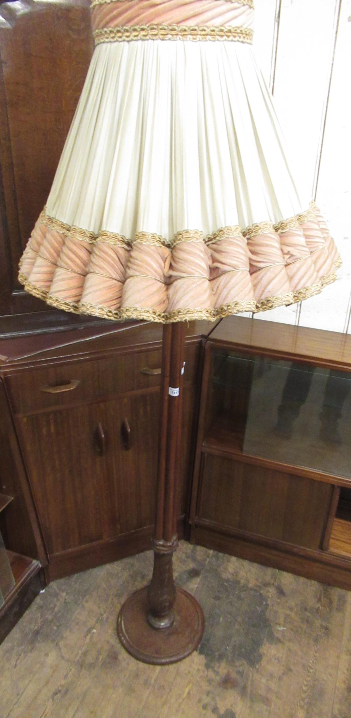 1930's Fluted and carved column standard lamp with ornate shade