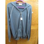 Hermes, blue cashmere hooded cardigan, size XL Slight rubbing under the arms, otherwise in good