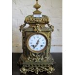 19th Century French gilt brass mantel clock, the enamel dial with Arabic and Roman numerals and