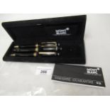 Mont Blanc three piece pen set comprising fountain pen with 14ct gold nib, ballpoint pen and a