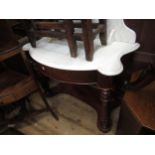Victorian mahogany marble top washstand, on turned fluted front supports Generally ok, just needs