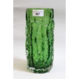 Whitefriars cylindrical glass Bark vase in green, 23cms high Overall in good condition. No cracks or
