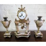 Late 19th / early 20th Century French gilt bronze and flecked marble three piece clock garniture,