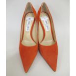 Jimmy Choo, London, orange suede stiletto court shoes in as new condition, size 41 In excellent