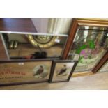 Four various framed advertising and other mirrors, the largest 56cms x 44cms, all framed