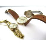 Gentleman's 9ct gold cased Rotary wristwatch (at fault), together with two ladies gold cased