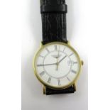 Gentleman's 18ct gold cased circular wristwatch by Longines, the enamel dial with Roman numerals and