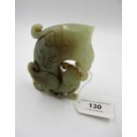 Pale green jade libation cup in the form of a stylised bird, 7.5cm x 10.5cm approximately
