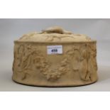19th Century terracotta game pie dish with cover and liner, relief decorated with various game,
